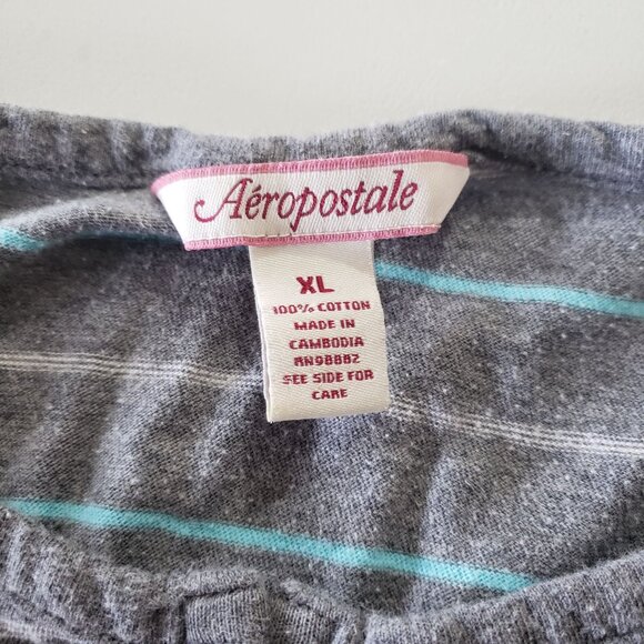 Aeropostale Gray Striped Long Sleeve Henley Top Size  XL Cotton Y2K Preppy - Picture 4 of 5